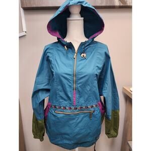 Vintage LL Bean Jacket Womens Medium Blue Anorak Parka Windbreaker 90s USA